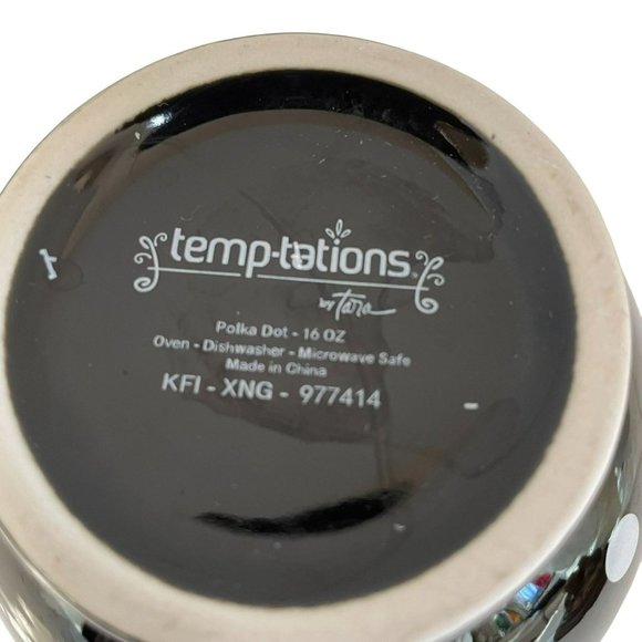 Temptations by tara Coffee & Tea Mug Cup Black Polka Dot 16oz Size 4.5"L x 4.9" - Picture 5 of 6